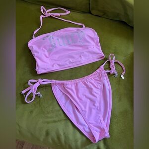 Juicy Couture Pink Rhinestone Bandeau Bikini Set with Charms